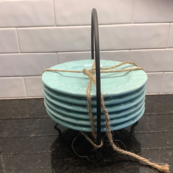 Cocktail Snack Bread and Butter Dishes w/Iron Caddy - Picture 2 of 6